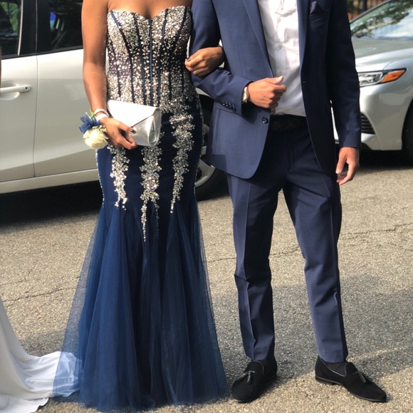 Jovani Corset Dark Navy Blue Prom Dress
